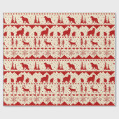 Noordse Sweater Red Winter Animals Creamy Beige Cadeaupapier (Vlak)