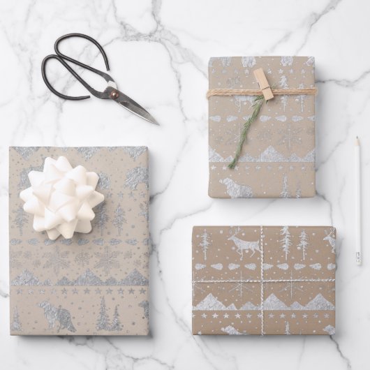 Noordse Sweater Rustic Kraft Silver Winter Animals Inpakpapier Vel (Voorkant)