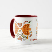 Noordse vogelpatronen in maroon en goud mok (Voorkant links)