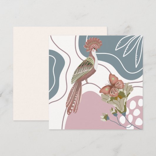 Noordse vogels en bloemen in blauw en Tan Note Car Notitiekaartje (Voorkant / Achterkant)