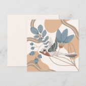 Noordse vogels en bloemen in blauw en tan notitiekaartje (Voorkant / Achterkant)