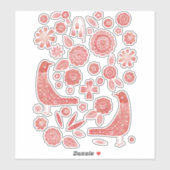Noordse vogels en bloemen rood en wit sticker (Vel)
