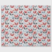 Noordse volken Rood Blauwe Vogels en Bloemen Cadeaupapier (Vlak)