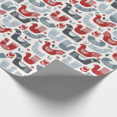 Noordse volken Rood Blauwe Vogels en Bloemen Cadeaupapier (Hoek)