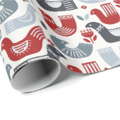 Noordse volken Rood Blauwe Vogels en Bloemen Cadeaupapier (Rol Hoek)