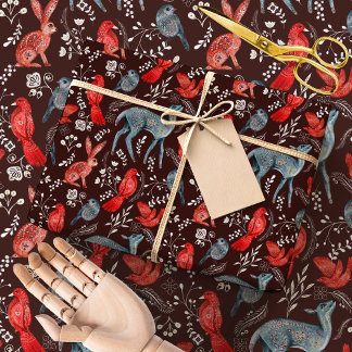 Noordse volks kunst bos | Winter bosdieren Cadeaupapier