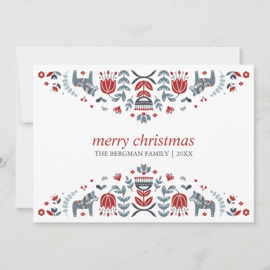 Noordse volks kunst | Dala paard Kerst vakantie Feestdagenkaart (Voorkant)