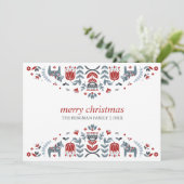 Noordse volks kunst | Dala paard Kerst vakantie Feestdagenkaart (Staand voorkant)