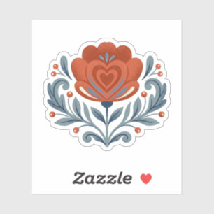 Noordse volks kunst hart sticker - Rood en marine 