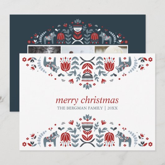 Noordse volks kunst | Kerstvakantie 3 Foto Feestdagenkaart (Voorkant / Achterkant)