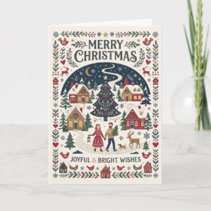 Noordse volskunst dorp Kerstmis Kaart