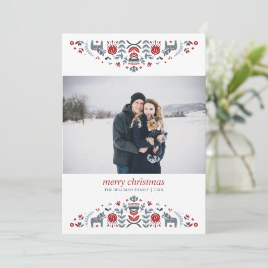 Noordse volskunst | Kerstvakantie foto Feestdagenkaart (Staand voorkant)