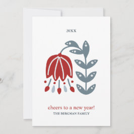 Noordse volskunst Rode Bloem Twee foto's Kerstmis Feestdagenkaart