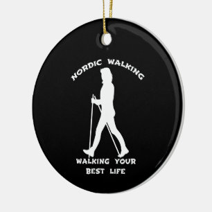 Noordse Walking Alternate Black and White Sides Keramisch Ornament
