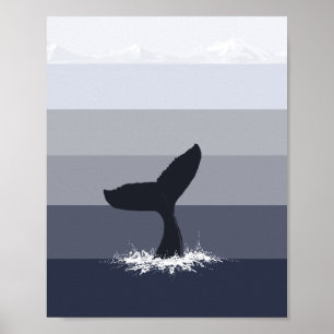 Noordse walvis, schandalige stijl modern, blauw gr poster