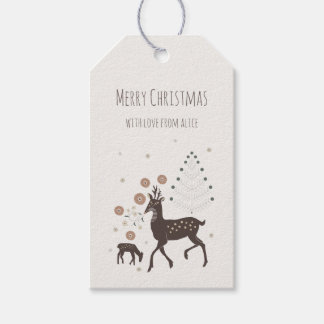 Noordse winter bos herten cadeaulabel
