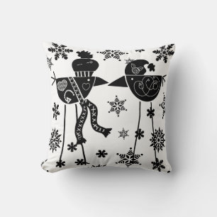 Noordse Winter Vogel Kunst en Sneeuwvlokken Kussen