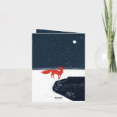 Noordse winternachtelijke rode vos in de fjords feestdagen kaart (Achterkant)