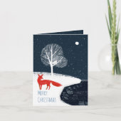 Noordse winternachtelijke rode vos in de fjords feestdagen kaart (Voorkant)