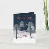 Noordse winternachtelijke rode vos in het plattela feestdagen kaart (Voorkant)