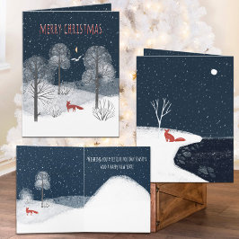 Noordse winternachtelijke rode vos in het plattela feestdagen kaart
