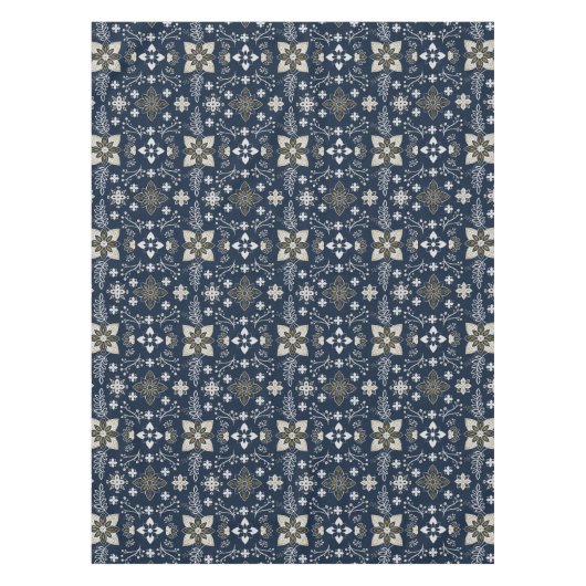 Noordse witte en gouden bloemen op blauwe achtergr tafelkleed (Voorkant)