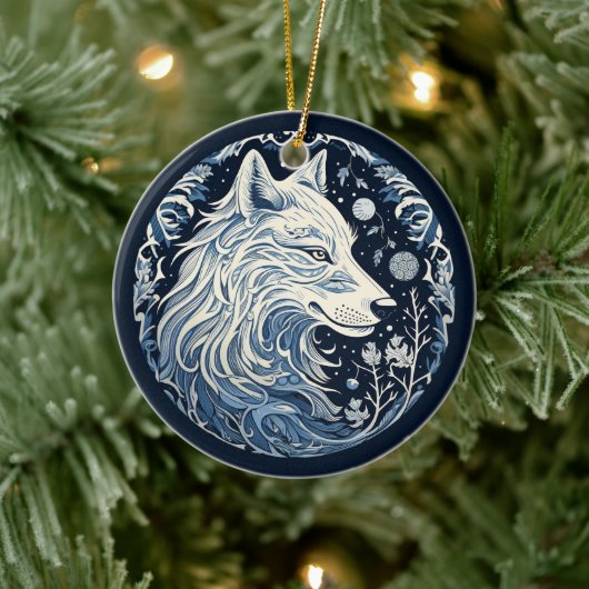 Noordse Wolf Sieraad Keramisch Ornament (Boom)