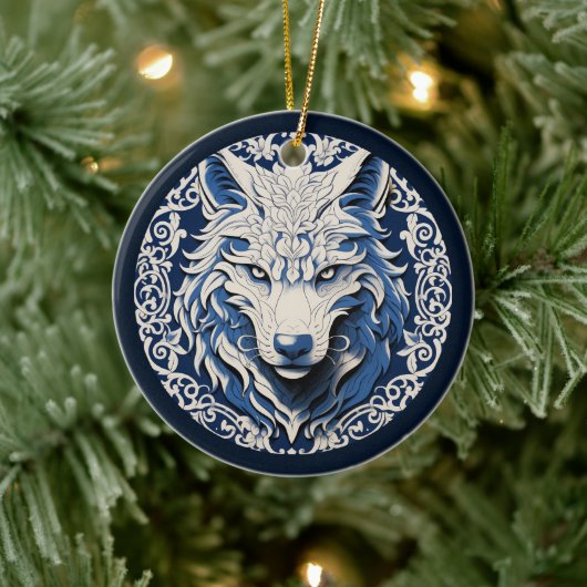 Noordse Wolf Sieraad Keramisch Ornament (Boom)