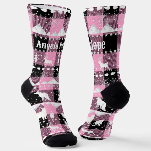 Noordse zoetwaterwinterdieren Roze buffelplaat Sokken (Gebogen)