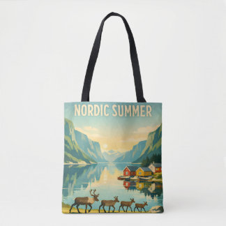 Noordse Zomer – Vintage Scandinavische Fjord Reize Tote Bag