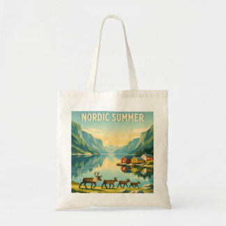 Noordse Zomer – Vintage Scandinavische Fjord Reize Tote Bag