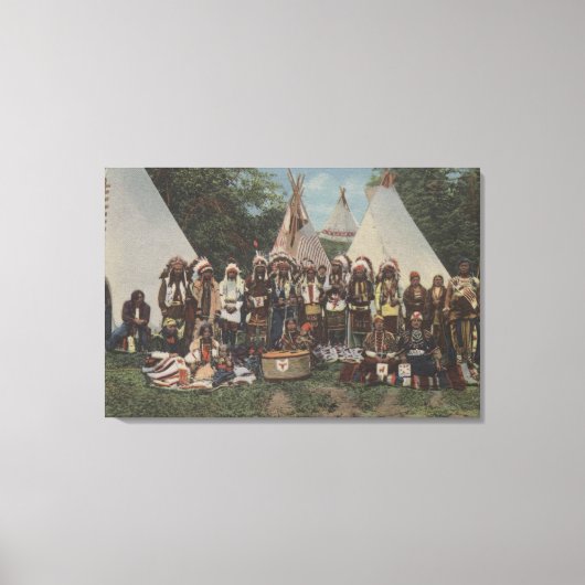 Noordwestelijke Indiërs op een pow wow voor de oor Canvas Afdruk (Voorkant)