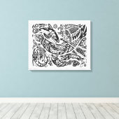 Noordwestelijke sjamaan en kano, walvisjacht op za canvas afdruk (Insitu (Houten vloer))