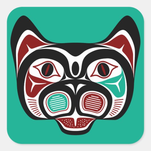 Noordwestkust van de Stille Oceaan Haida Kat Vierkante Sticker (Voorkant)