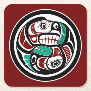 Noordwestkust van de Stille Oceaan Otter die zalm  Kartonnen Onderzetters