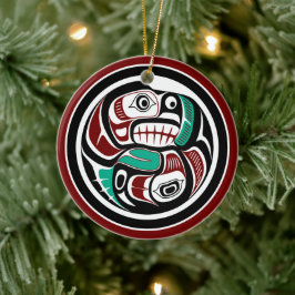 Noordwestkust van de Stille Oceaan Otter die zalm Keramisch Ornament