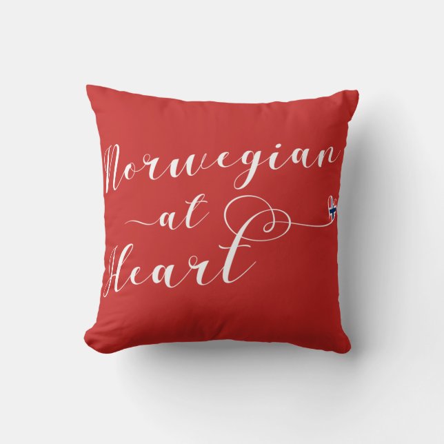 Noors bij Heart Throw Cushion, Noorwegen Kussen (Voorkant)