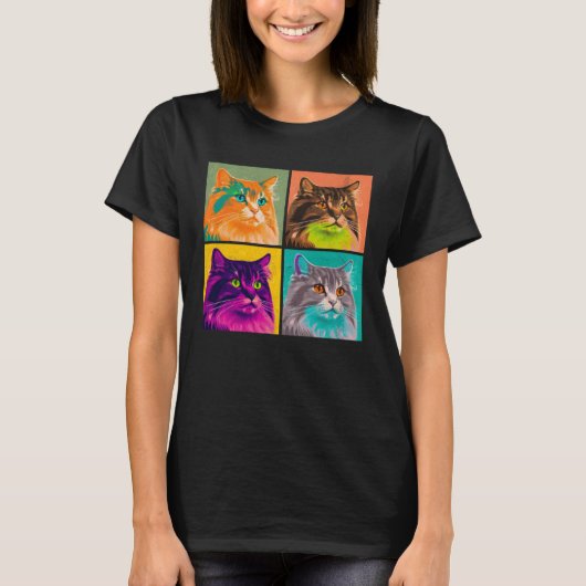 Noors Bos Kat Pop Illustratie Kleurrijk 1 T-shirt (Voorkant)
