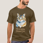 Noors Bos Kat Waterverf Portret T-shirt (Voorkant)