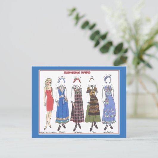 Noors Bunad V Briefkaart voor papierdollars (Staand voorkant)