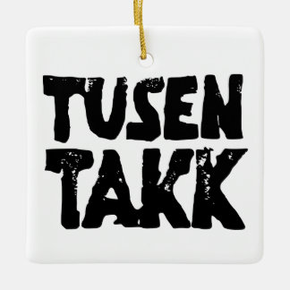 Noors "Dank u" Zwart-wit Lino Cut Keramisch Ornament