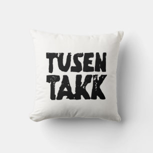 Noors "Dank u" Zwart-wit Lino Cut Kussen