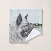 Noors Elkhound bij Village Painting - Dog Art Bad Handdoek (Wasdoekje)
