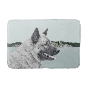 Noors Elkhound bij Village Painting - Dog Art Badmat
