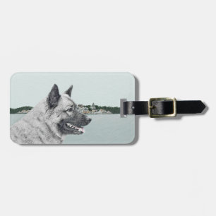 Noors Elkhound bij Village Painting - Dog Art Bagagelabel