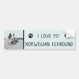 Noors Elkhound bij Village Painting - Dog Art Bumpersticker