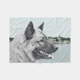 Noors Elkhound bij Village Painting - Dog Art Fleece Deken