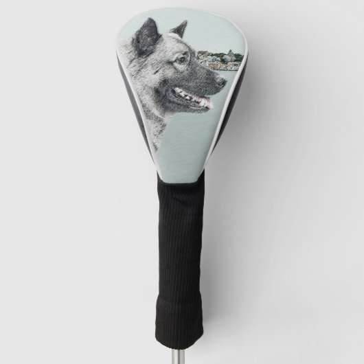 Noors Elkhound bij Village Painting - Dog Art Golfheadcover (Voorkant)