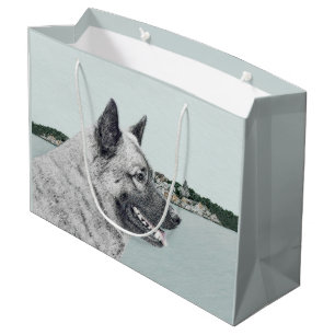 Noors Elkhound bij Village Painting - Dog Art Groot Cadeauzakje