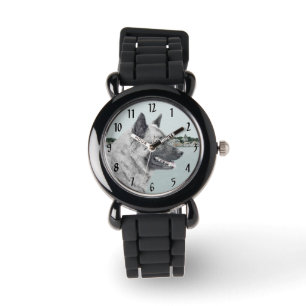 Noors Elkhound bij Village Painting - Dog Art Horloge